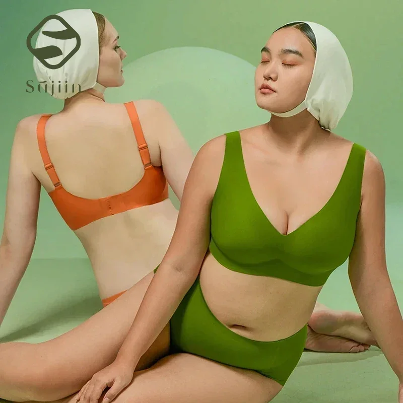 SUJIIN Plus rozmiar bezszwowe biustonosze bezprzewodowe Bralette dla kobiet niewidoczny usztywniany biustonosz Push Up duże rozmiary biustonosz damska miękka seksowna bielizna