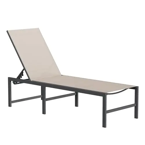 Chaise Lounge Chair Patio Pool Lounge Chair Outdoor with 5 Position Adjustable Backrest Poolside Sunloungers Lay Flat
