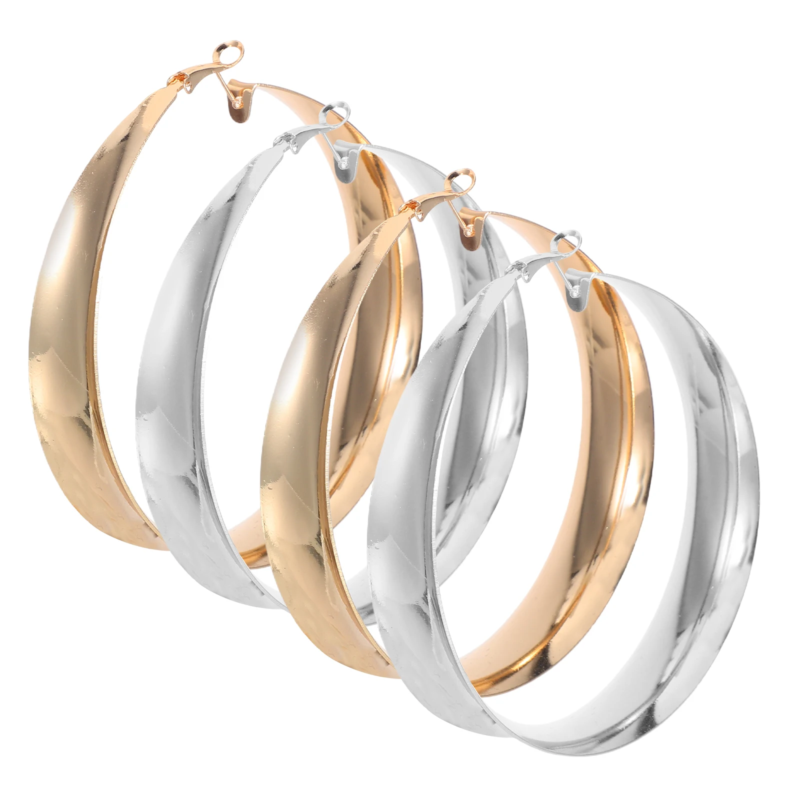 

2 Pairs Exaggerated Metal Circle Earrings Women Round Hoop Alloy Geometric Fashion Lightweight Teen Girls Jewelry Set Trendy