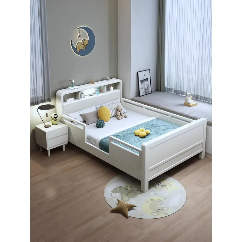 Children's solid wood bed with guardrail Student single 1.2 meters Children's 1.5 splicing  Girl 1.35 small apartment