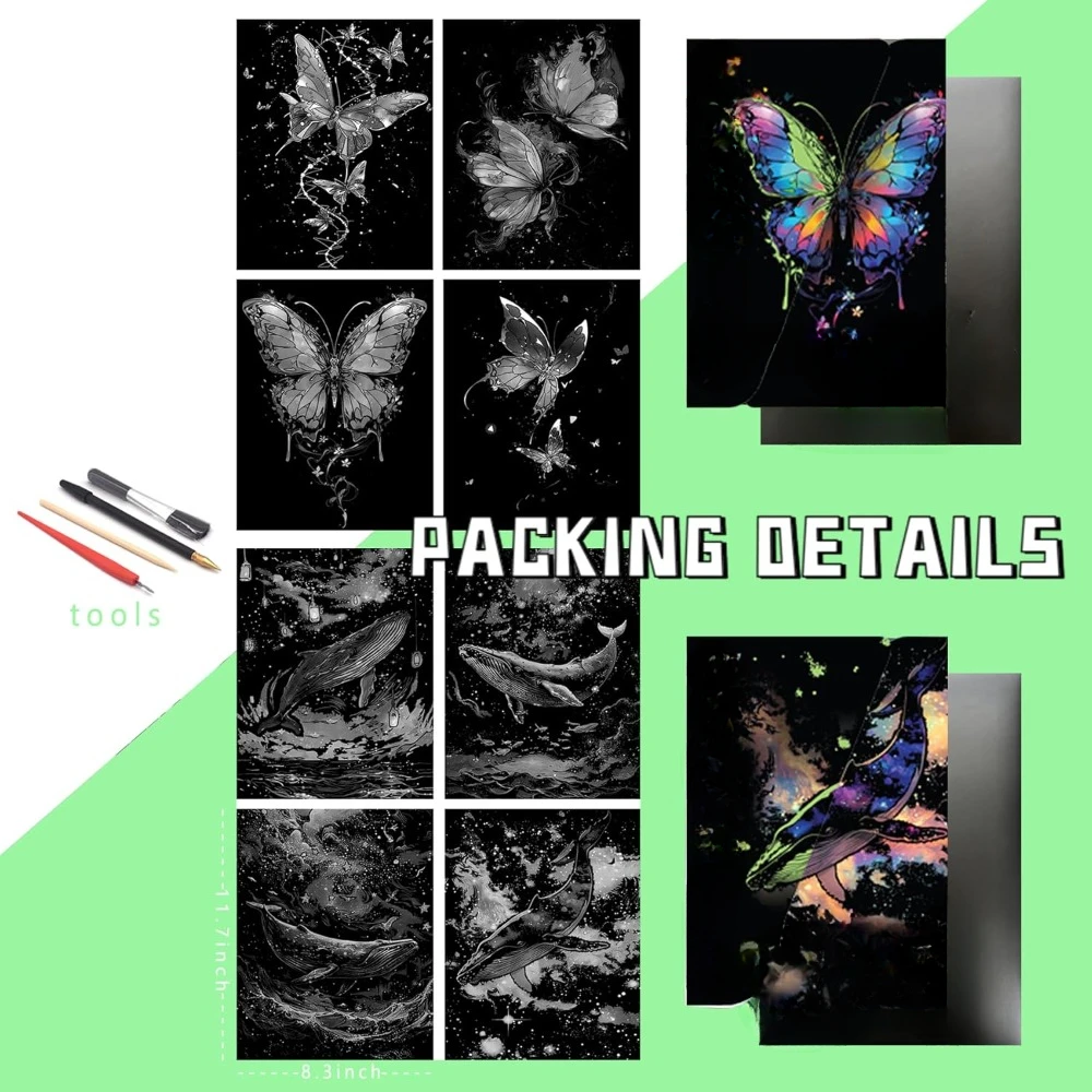 大人と子供のためのスクラッチアート - 光るスクラッチペイントの筏セット、旅行好きへのストレス解消ギフト