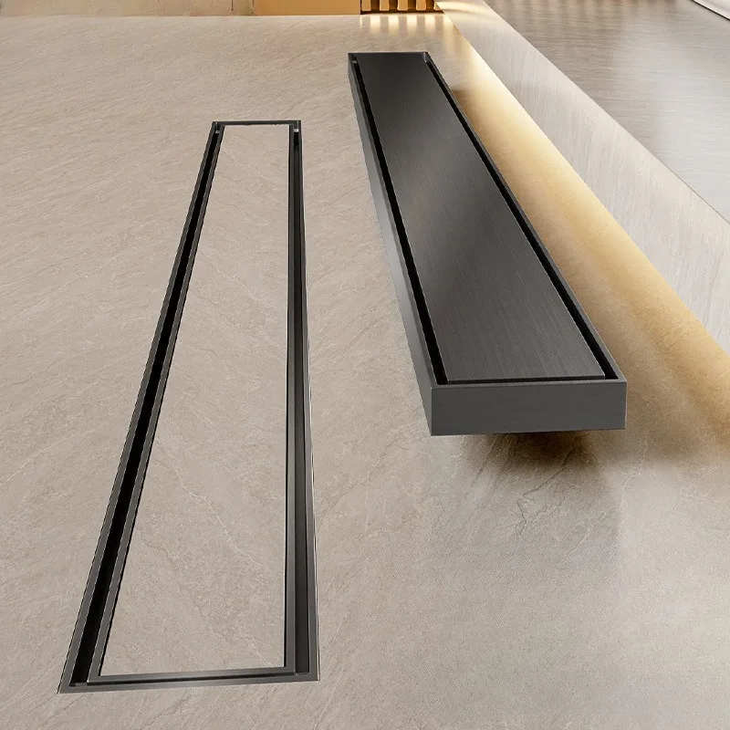304 Stainless Steel Linear Floor Drain for Europe Invisible Tile Insert Shower Drain, Anti-Odor Large Flow Rectangular Drainage
