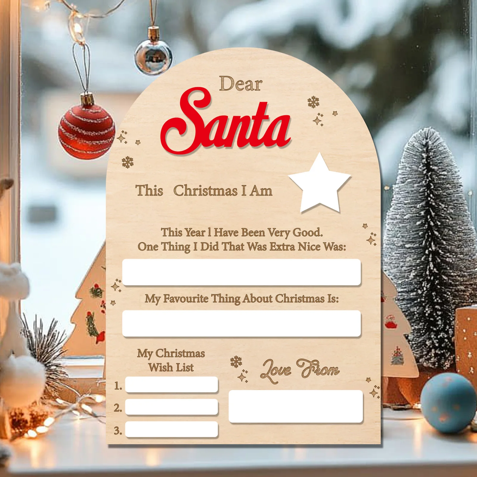 Reusable Dear Santa Wooden Board - Kids Christmas Wish List Sign, Dry Erase Letter to Santa, Festive Holiday Decor (26x18cm) - Image 5