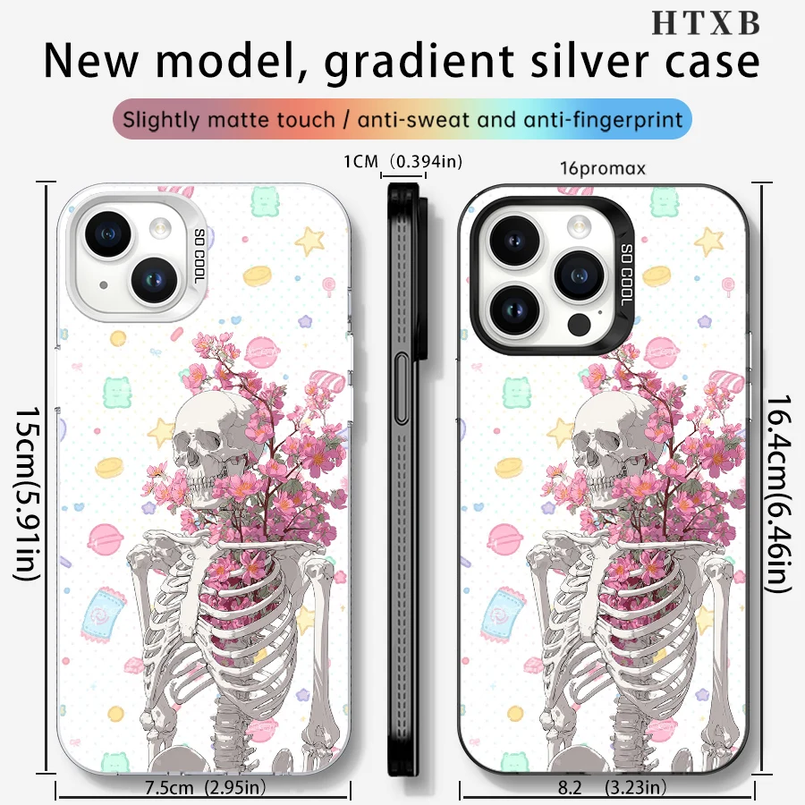 هاتف على شكل جمجمة وردية لهاتف آيفون 17 إلى 11 برو ماكس بلس