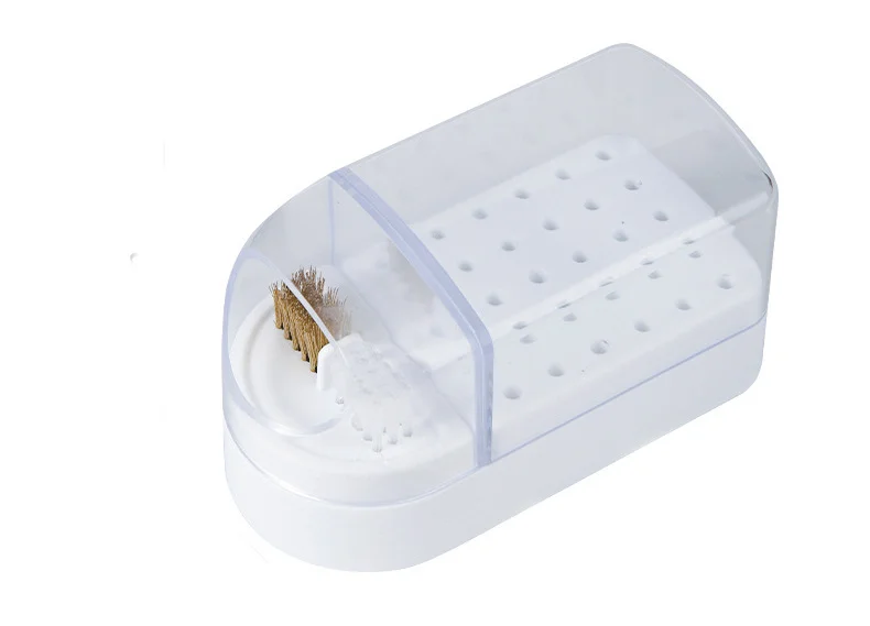 30 hole nail drill bit storage box with clean brush nail art electric machine bit stand container manicure tools