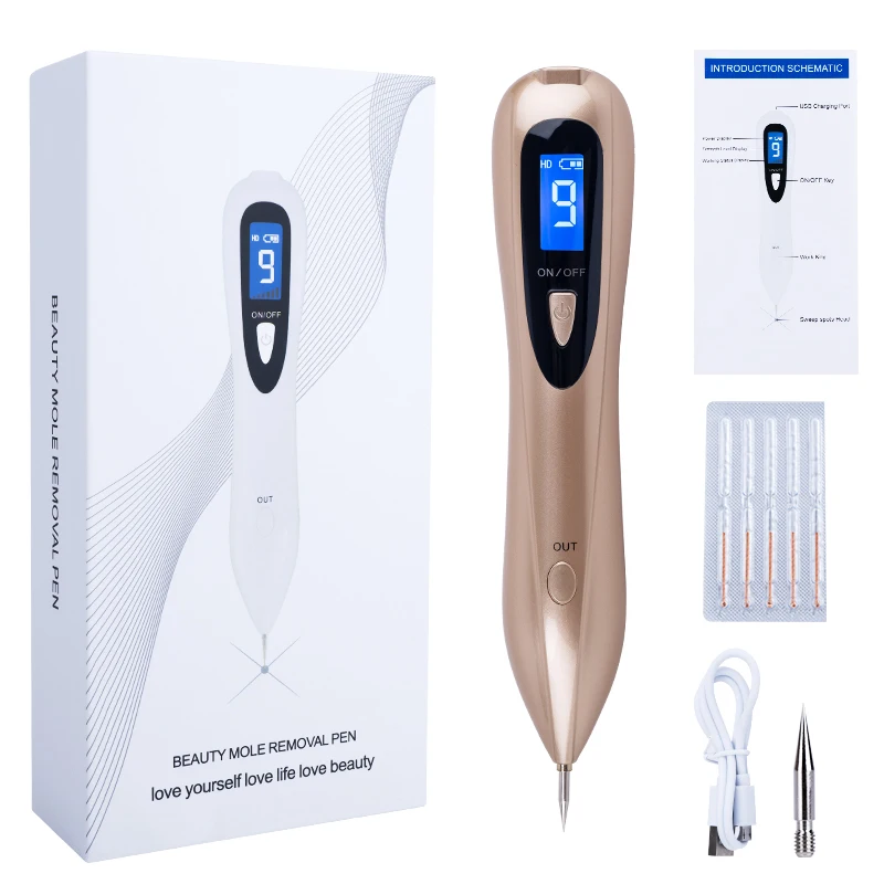 مزيل قلم الخلد الكهربائي المطور 9 إعدادات للطاقة لإزالة علامات الجلد آمنة وسريعة مع طرف دقيق