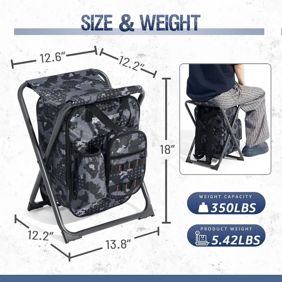 كرسي صيد محمول مع مسند ظهر قابل للتعديل وجيوب جانبية لصيد الأسماك في الهواء الطلق والتخييم والصيد خفيف الوزن ومتين #3