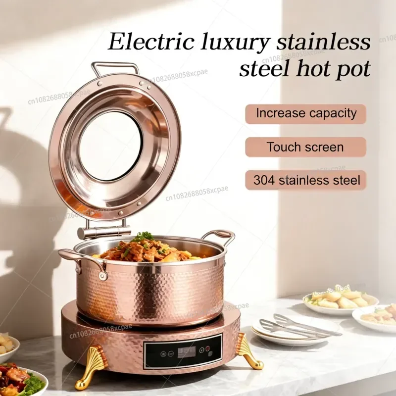 

Rose Gold 304 Stainless Steel Hot Pot Buffet Warmer Set with Lids, Stove, and Pots