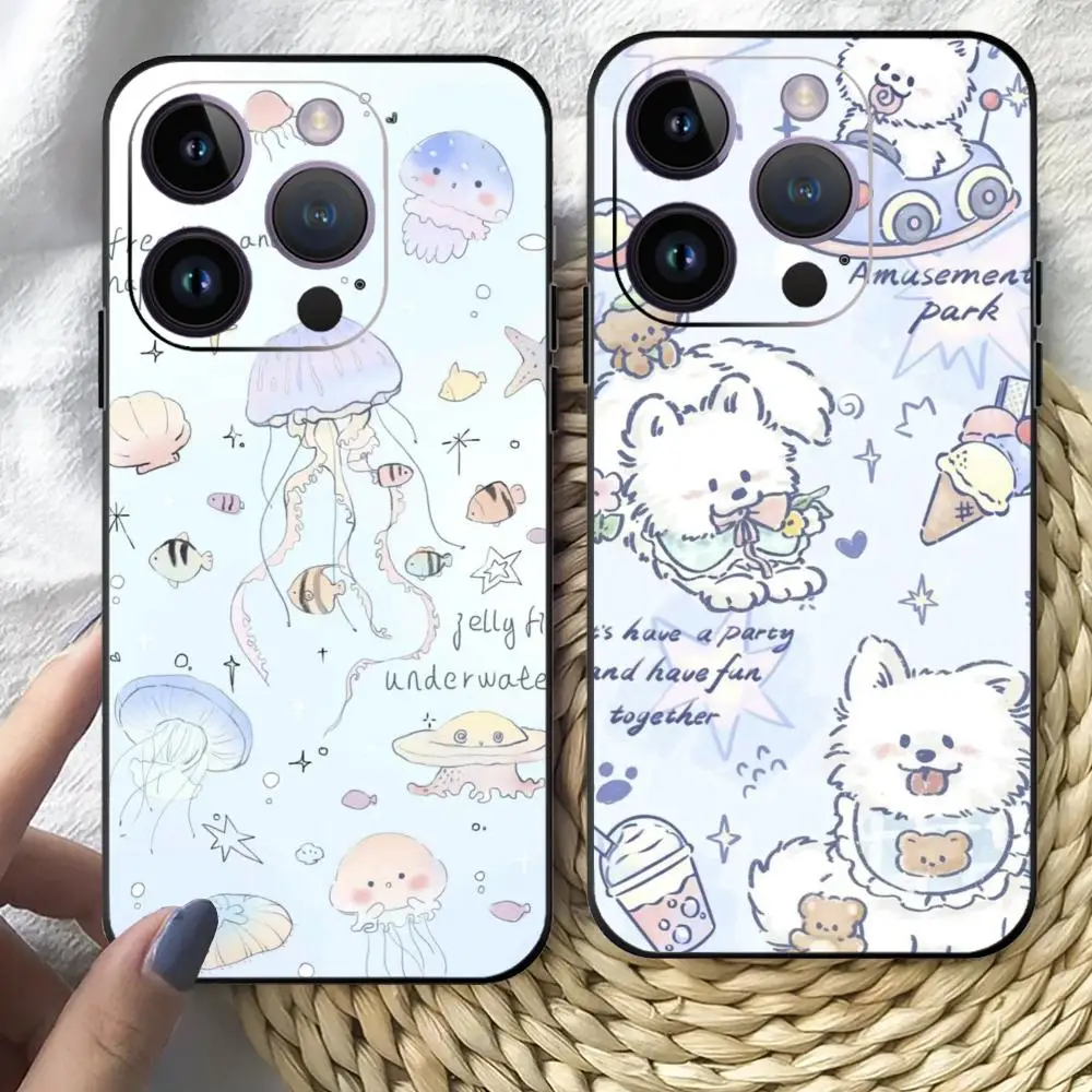 Cute Animals Collection Phone Case For iPhone 16 Pro Max 15 14 13 12 X XR XS XSMAX 8 7 Plus Mini Soft Black Cover