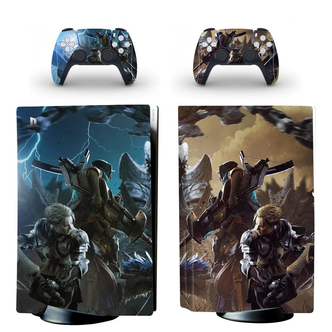 Monster Hunter Wilds PS5 القرص الجلد ملصق حامي غطاء لاصق لوحدة التحكم ووحدة التحكم PS5 القرص الجلد ملصق الفينيل