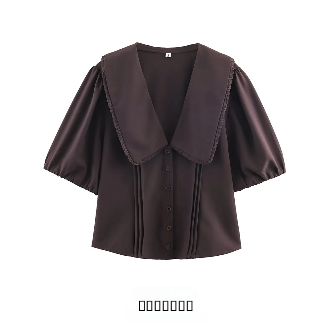 

KASLEAD New Women's Street Sle irt Simple Bubble Sve Turn-down Collar Top Polyester Fiber Skin-friendly Breathable