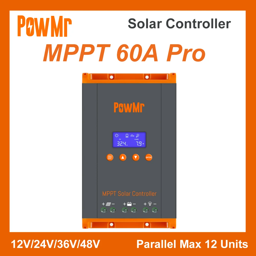 powmr novo controlador de carga solar mppt 60a 12v 24v 36v 48v regulador suporte paralelo e maximo 12 unidades painel solar maximo pv 160v 01