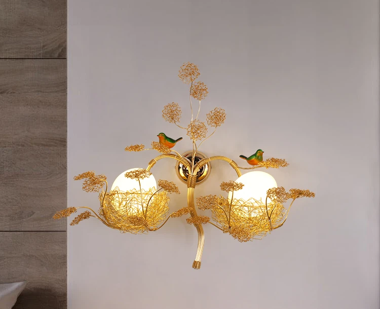 Children Bedroom Bedside Restaurant Art Deco Wall Lighting Fixture Designer Cottagecore Bird Nest Glass Egg Led Wall Lamp