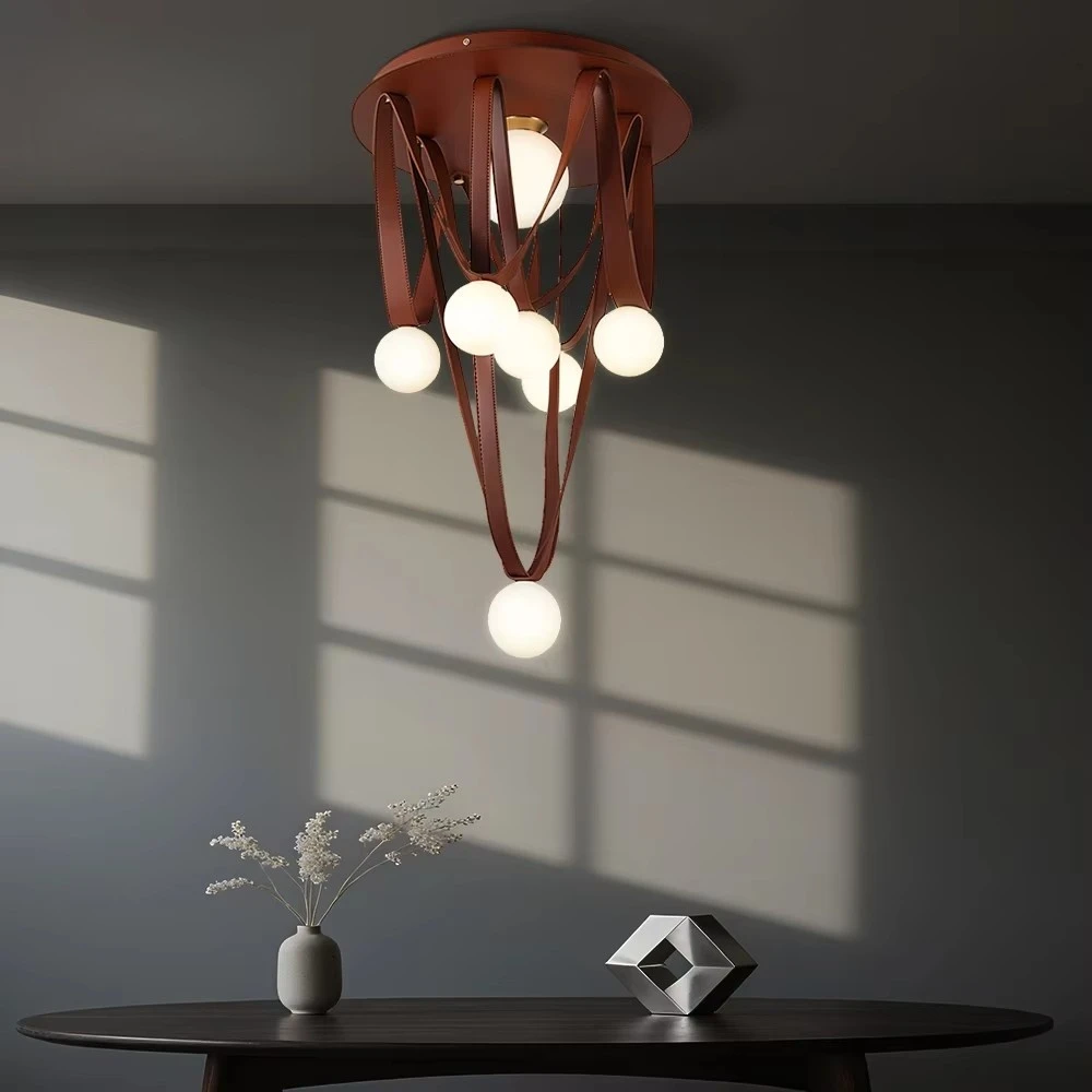 

Italy Designer Belt Ceiling Lamp Loft Living Dining Room Nordic Modern LED Luxury Chandelier Lines Leather Belt Pendant Light