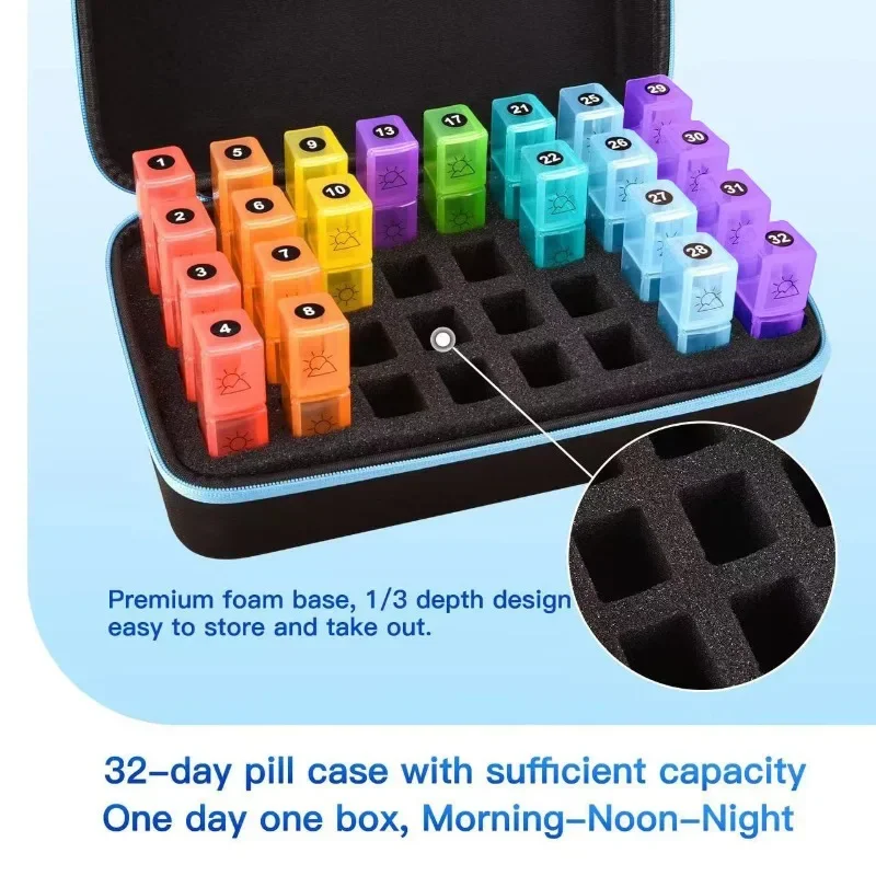 Monthly Pill Box Pill Storage Box Organiser 3 Times A Day Medicine Box w/ 32 Compartments to Hold Vitamin Pill