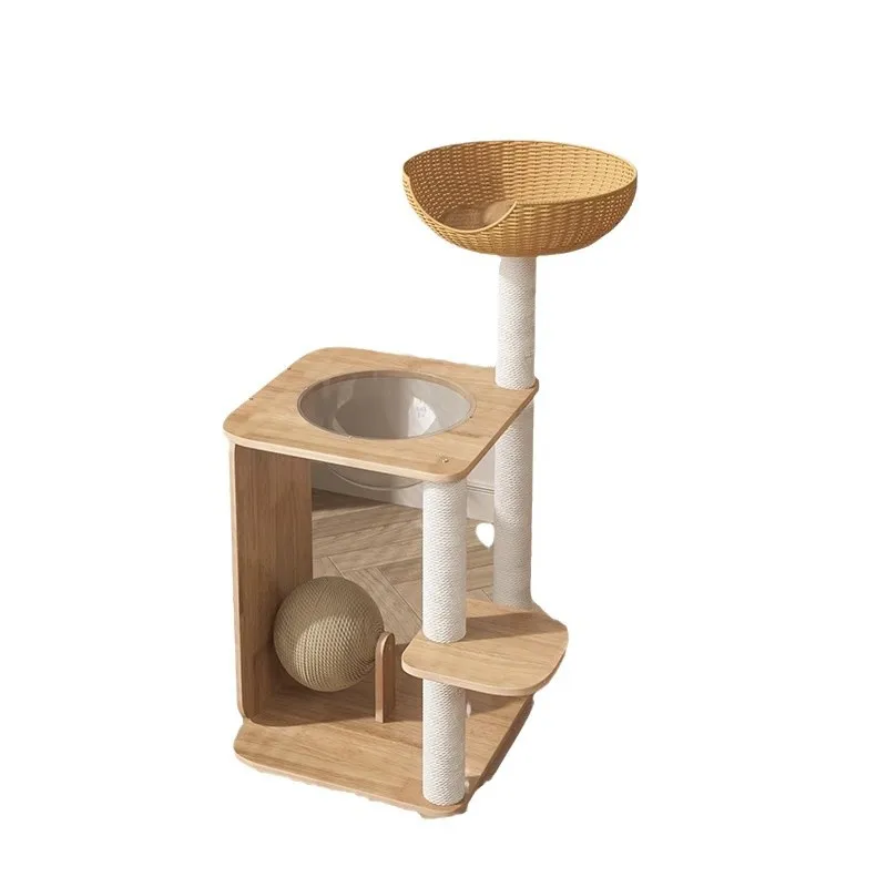 

Solid wood cat climbing frame cat nest integrated scratching board small does not occupy a sisal pad grinding cat toy ball