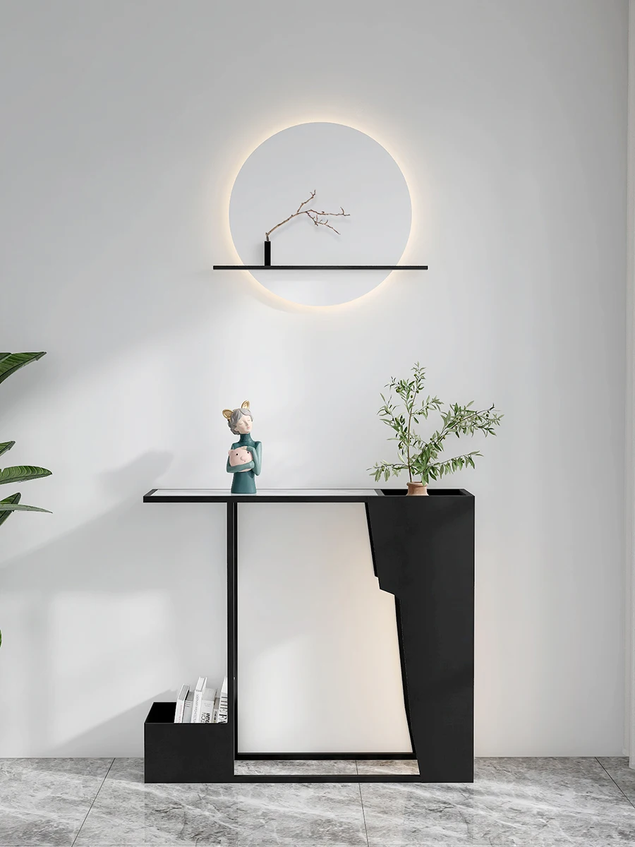 Modern Minimalist Console Tables Extremely Narrow Corridor Ultra-Thin Art Console Stone Plate Ambience Light Flower Stand