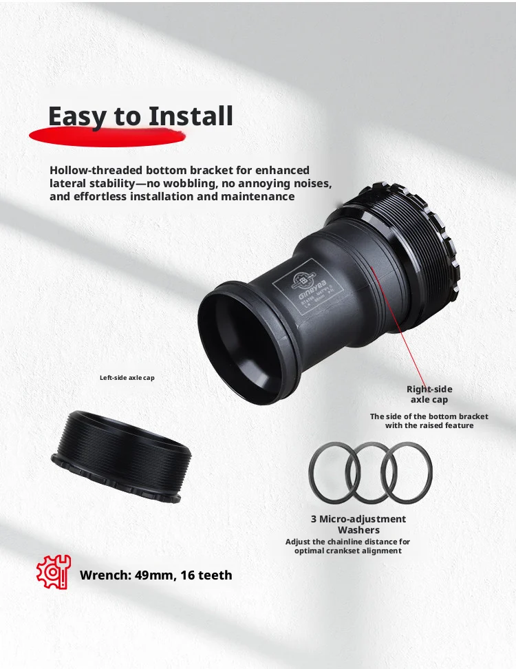 GINEYEA T47 Innenlager mit Gewinde, Keramiklager, wasserdicht, 68/77/86 mm, 24/29 mm Achse für Rennrad, MTB, Gravelbike – Detail 9