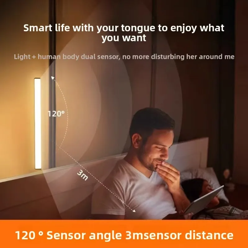 Night Light USB Charging Magnetic Induction Lamp Dimmable LED Under Cabinet Light Motion Sensor for Bedside Wardrobe Stairway