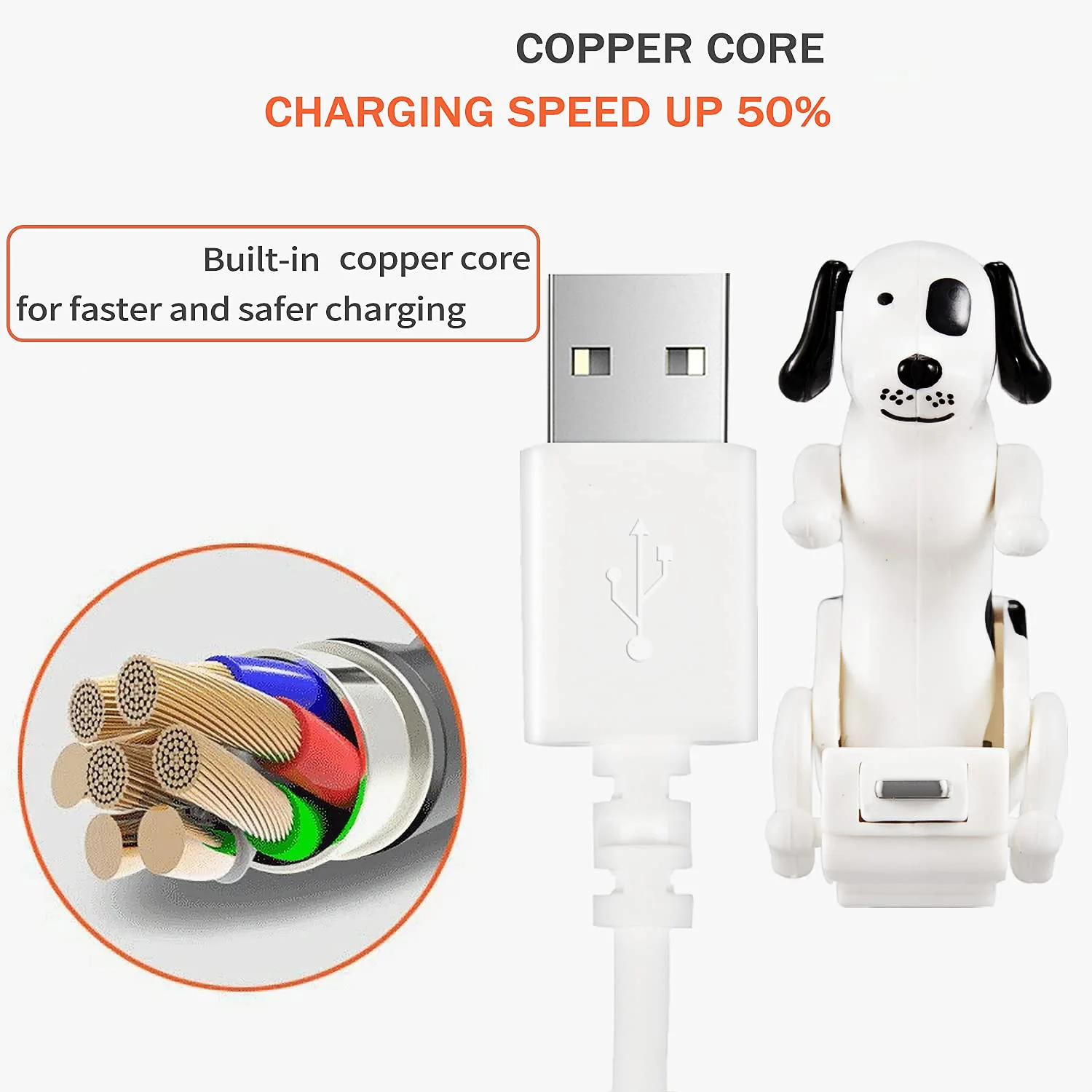 Kabel USB pengisi daya anjing bungkuk lucu untuk iPhone 13/12/11 dan lebih, kabel USB pengisi daya Cepat anjing berbintik bergerak