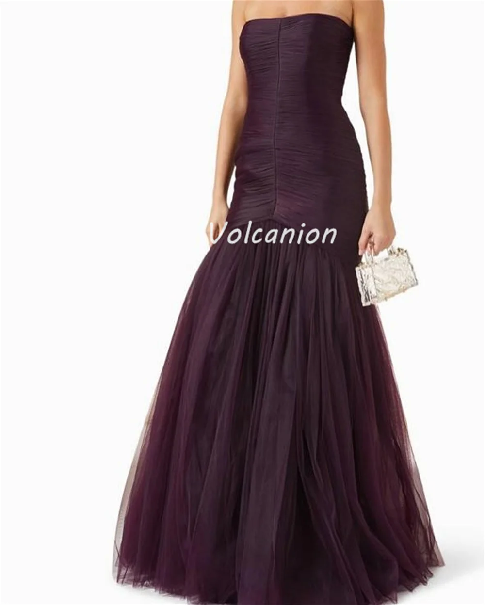 カスタマイズされたモダンなスタイルのマッチングチュールプリーツコラムストラップレスロングドレスオーダーメイドオケージョンドレス複雑な高品質