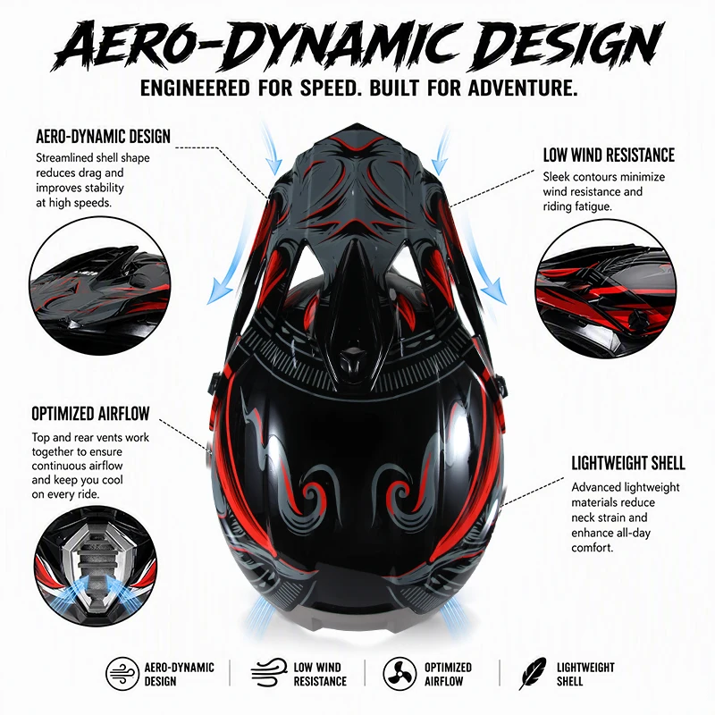 Uchoose Motocross Helmet Adult Full Face Off Road Motorcycle Helmet with Goggles for Dirt Bike ATV MTB Racing Protective Helmet