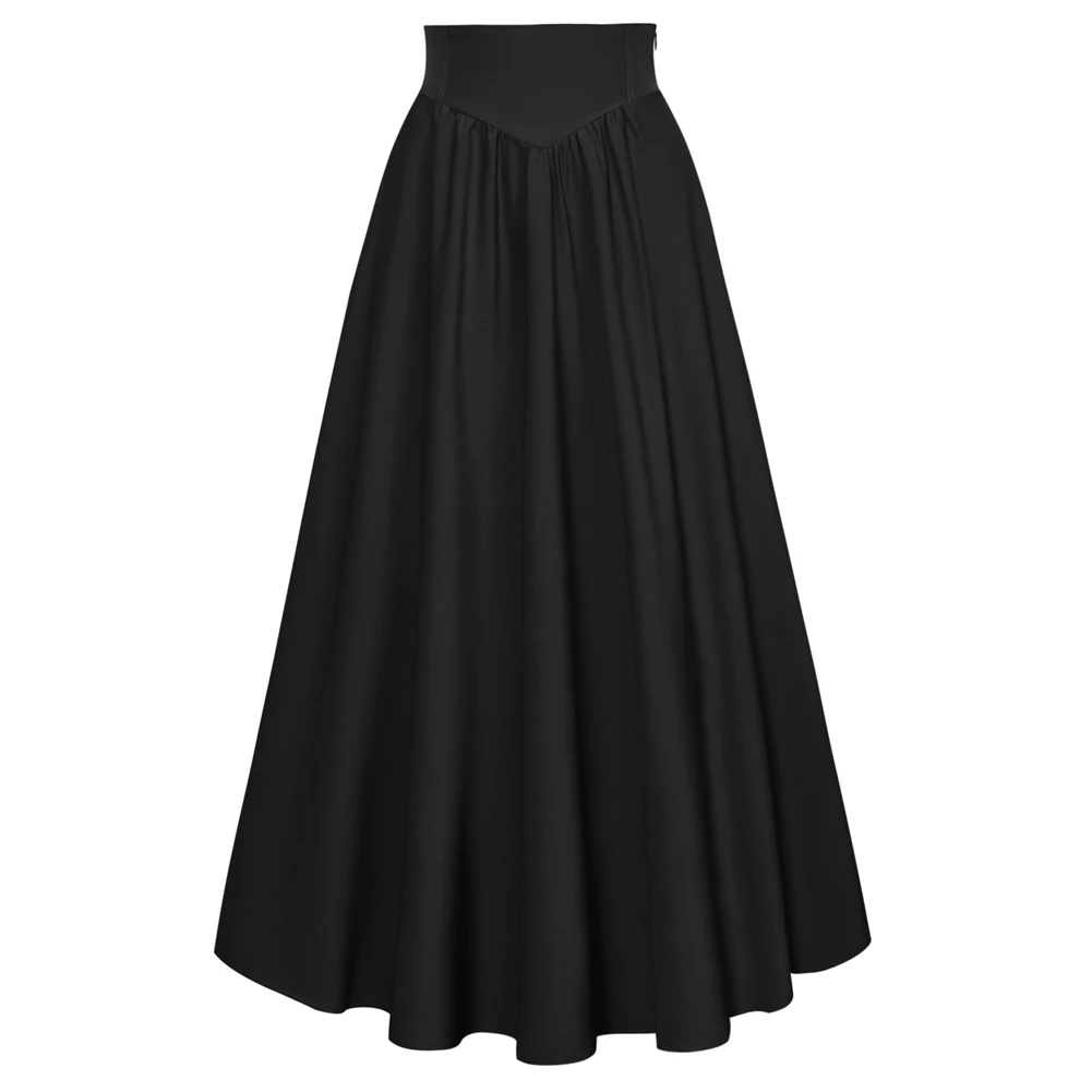 SD Women Vintage Renaissance Maxi Skirt Elastic High Waist Swing Skirt With Pockets Fashion Casual Long Skirt Streetwear