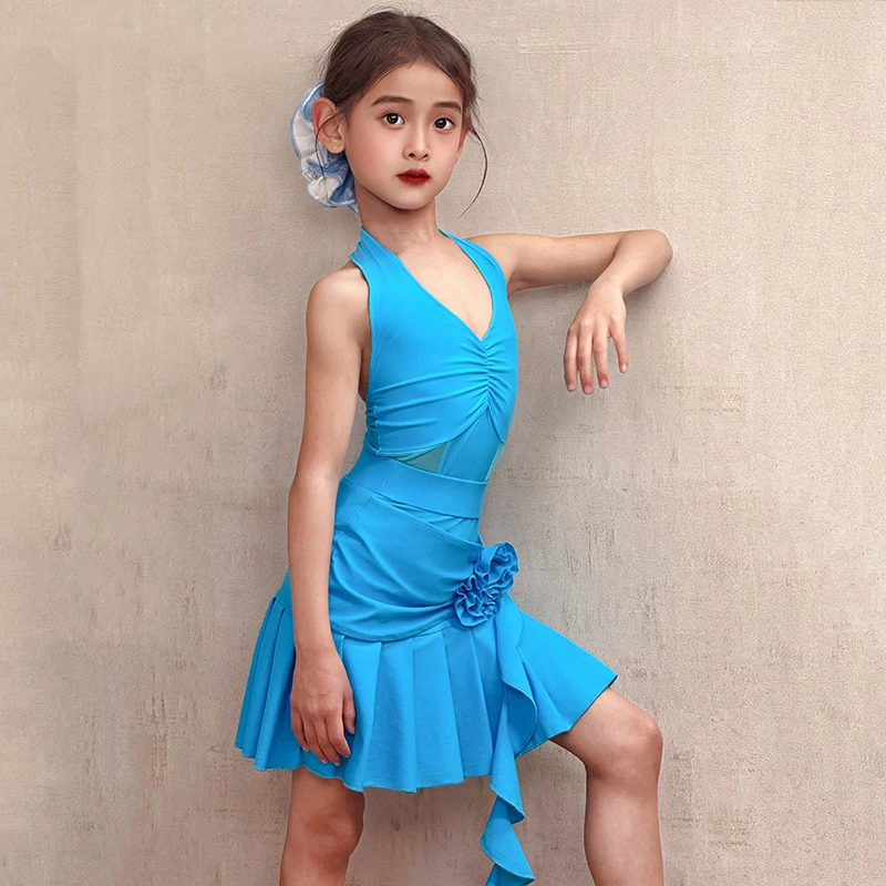 

Blue Latin Dance Competition Dress Girls National Standard Latin Dance Costume Children'S Performance Dancing Wear SL12518
