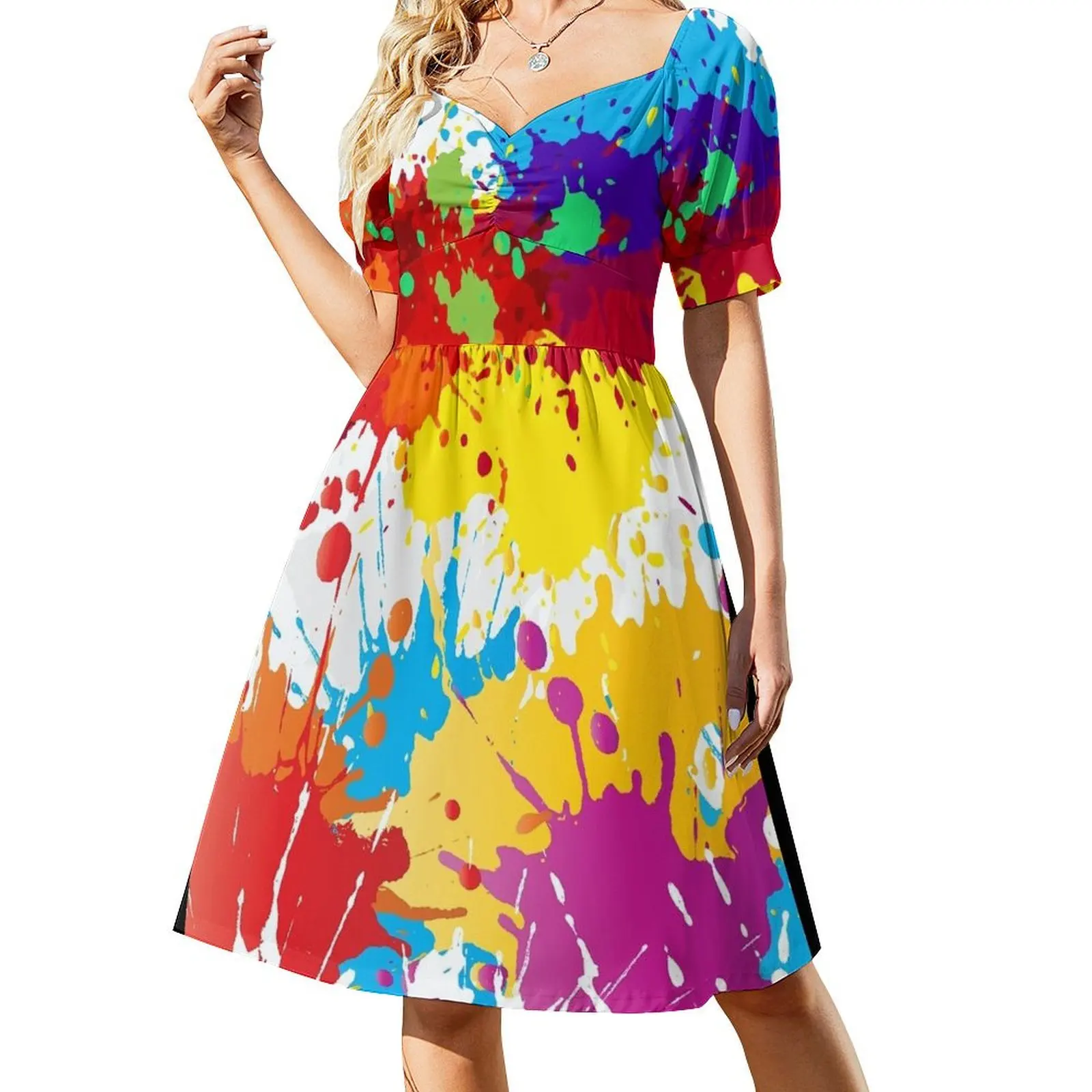 colorful splashes Short Sleeved Dress elegant chic wedding evening dresses Dress