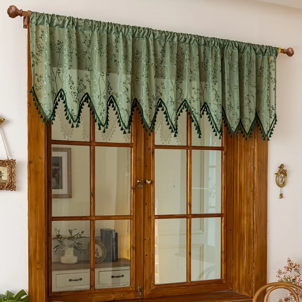 Rustic Style Summer Short Tulle Window Curtains Triangular Edge Sun Shade Lace Tulle Window Curtains Dustproof Breathable