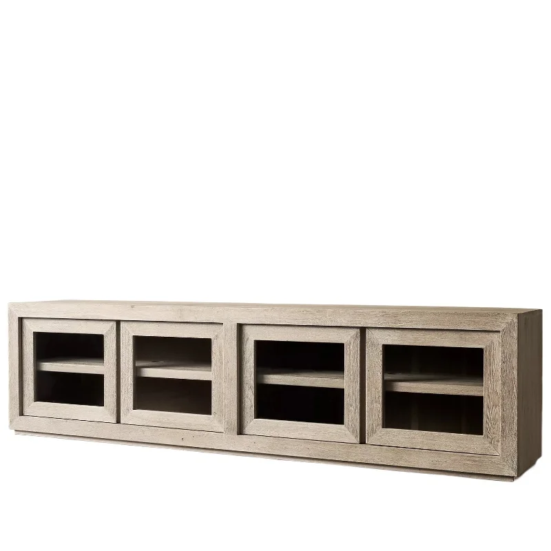 

American TV cabinet full solid wood coffee table combination, living room retro European home furniture