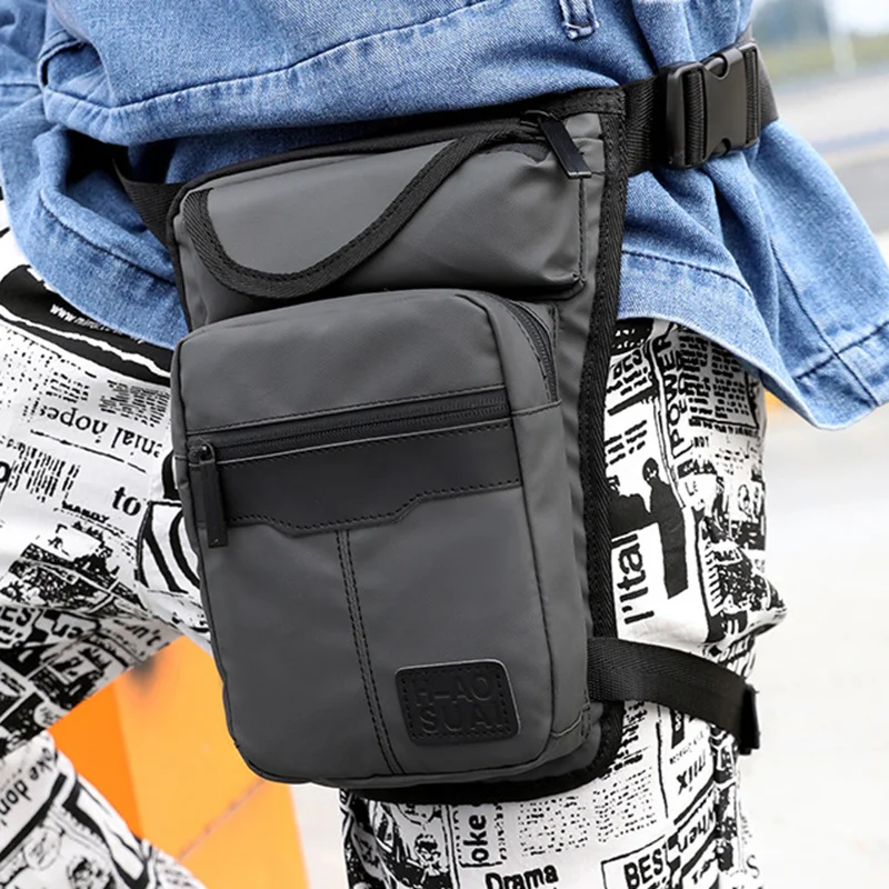 Bolsa de perna de nylon para homens Fanny Pack, mochila de motocicleta, ombro casual, corpo transversal, coxa, cinto quadril masculino, cintura de