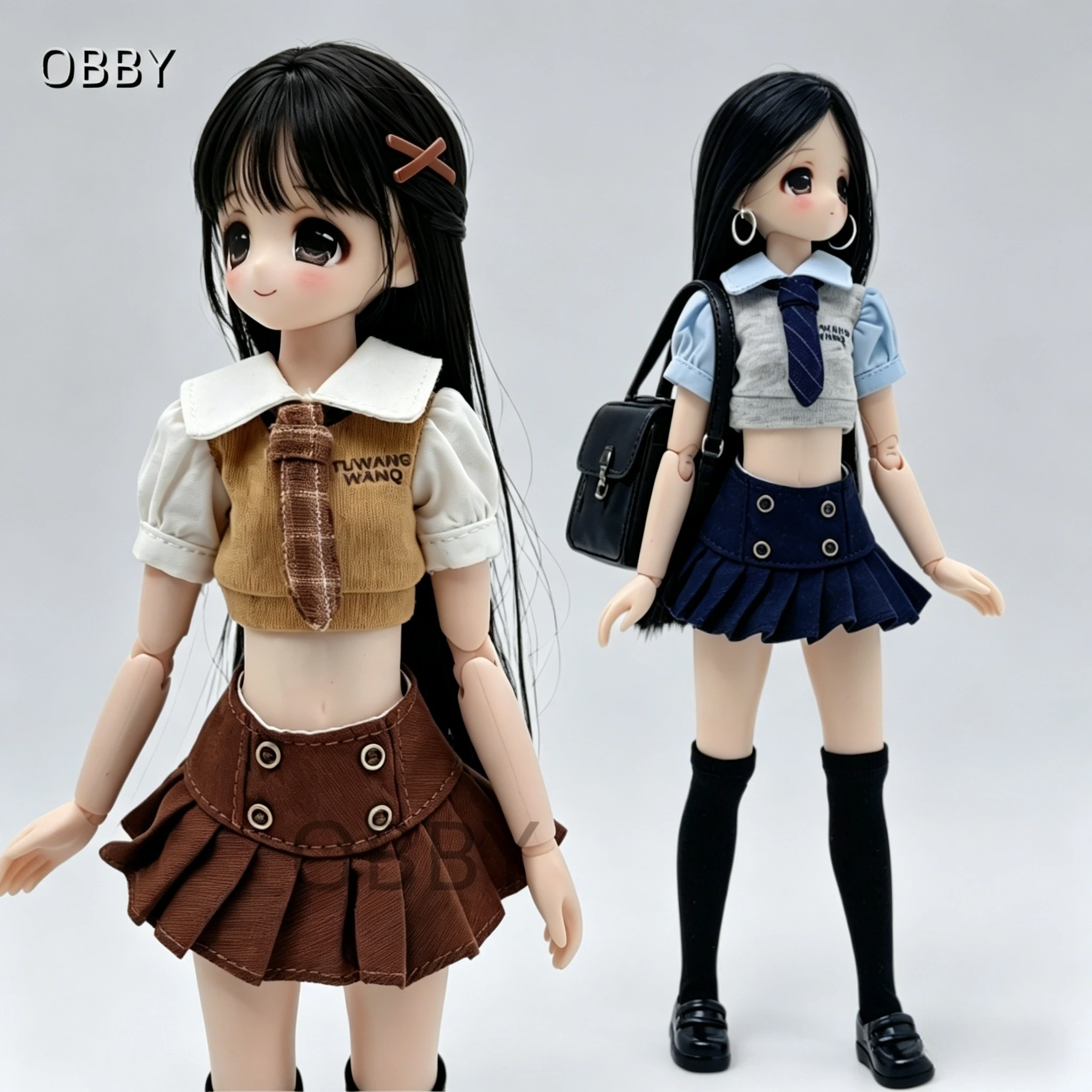 

For OB24 Doll Handmade Cute Outfit High School Uniform Shirt Tie Skirt Set For Azone 1/6 BJD Dolls