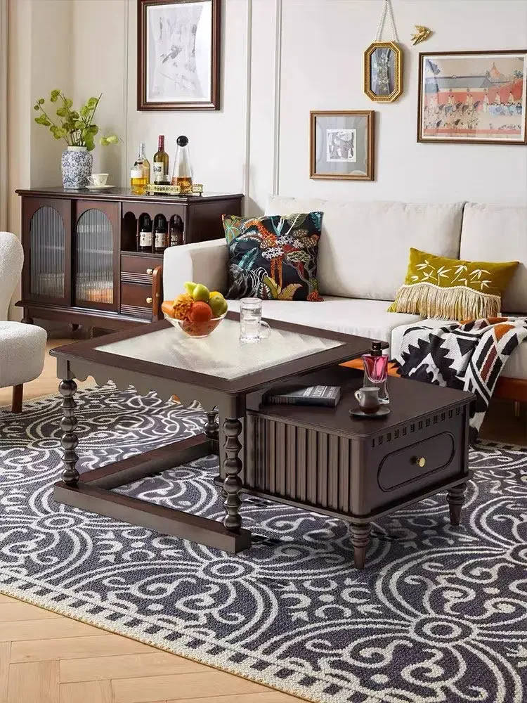 retro square solid wood coffee table combination living room home mobile simple modern small apartment small