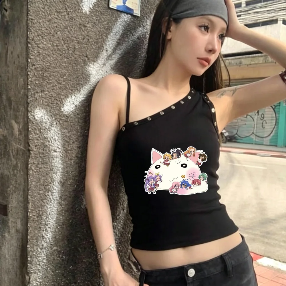 Lucky Star Otaku crop top female emo graphic harajuku manga 2000s t-shirt clearance sales goth graphic meme scene