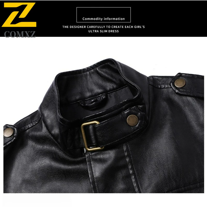2025 New Men's Slim PU Leather Jacket Fashion Trend Korean Slim Fit Casual PU Faux Leather Coat Motorcycle Jacket Spring Autumn