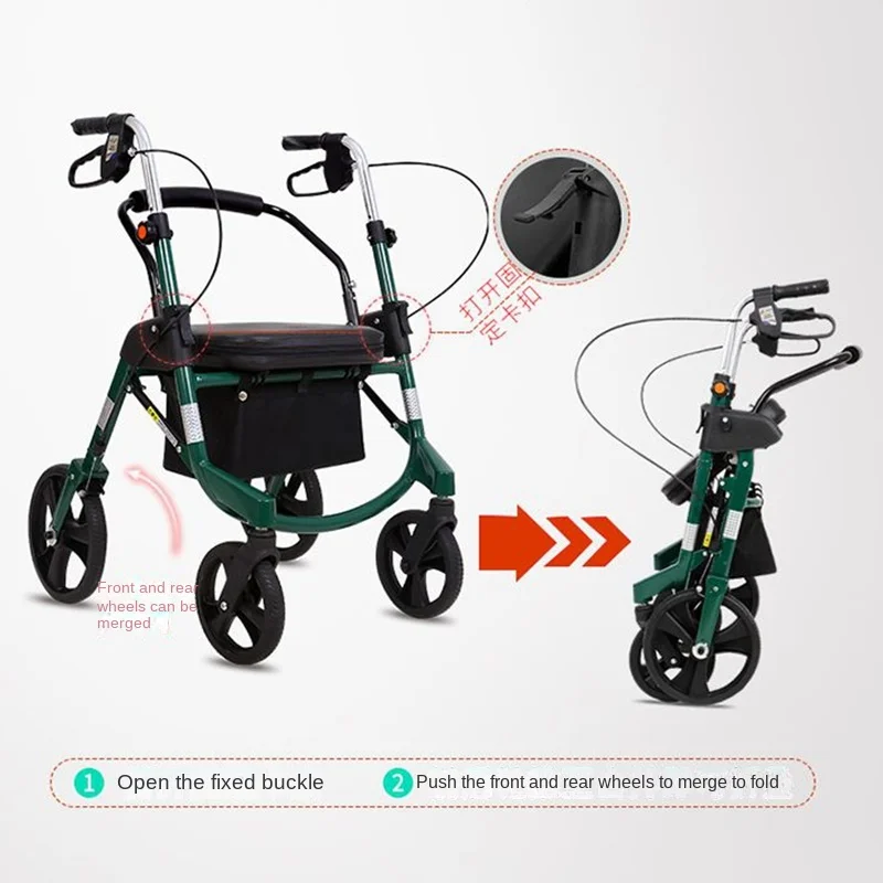 4 Wheels Aluminum Rollator Walker With Brake Folding Shopping Trolley For The Elderly Disabled Walking Assist Mobility Aids