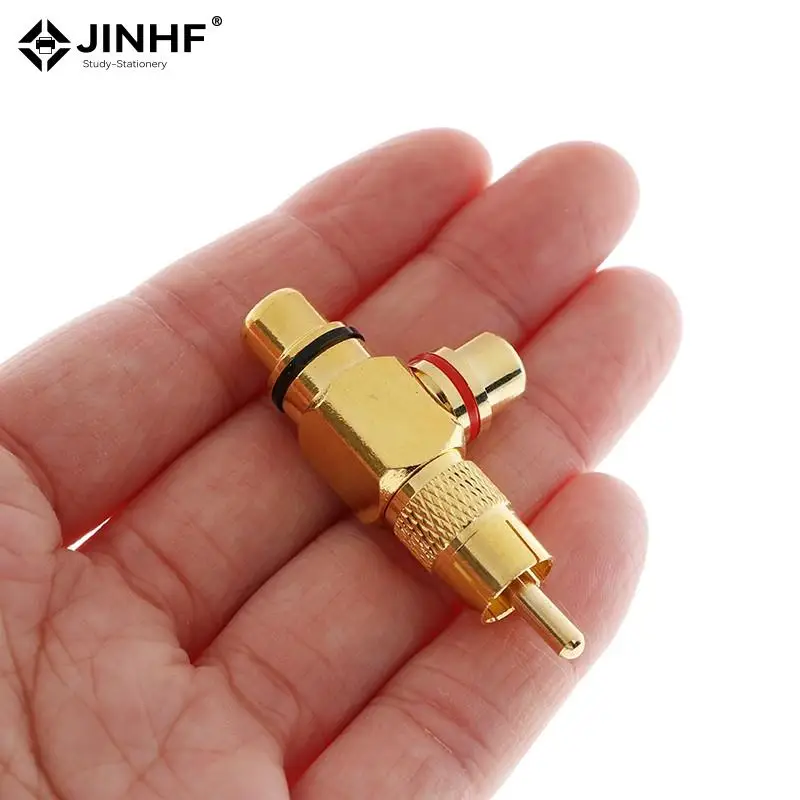 1pc Gold Plated RCA Male To 2 Female RCA Splitter Adapter AV Video Audio T Plug RCA 3 Way Plug R Connector