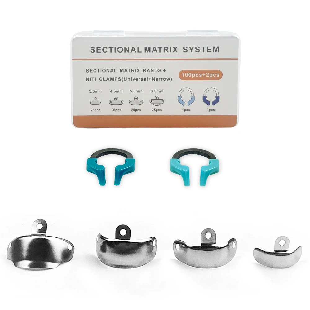 

Стоматологическая матрица с зажимом, крестообразный секционный профиль, матрица, металлическая матрица, никель, титан, зажимное кольцо, стоматологические инструменты