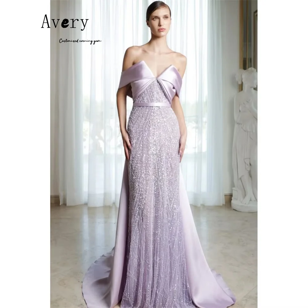 Avery personalizzato viola coda di pesce con perline spalle scoperte abiti da festa eleganti di lusso per matrimonio donna abito da sera da donna lussuoso