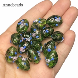 12x17mm Murano Clear Green Rose Flower Gold Line Lampwork Glass Oval Crafts Beads For Jewelry Making Diy Bracelet Accessories