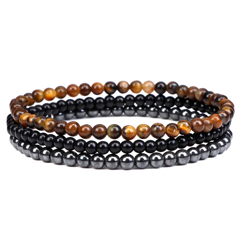 3pcs/Set Natural Stone Beaded Bracelet 4mm Lapis Lazuli Agat Bead Bracelets Couple Yoga Mini Bracelet for Men Women Jewelry Gift