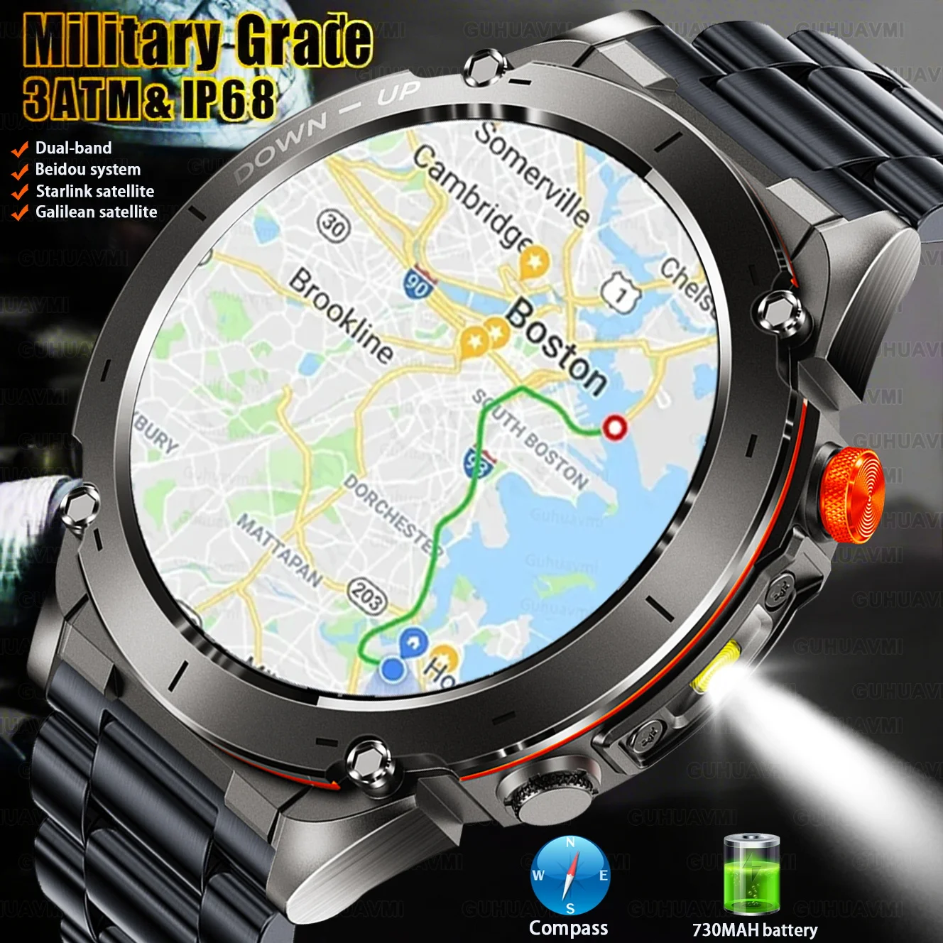 

Смарт-часы с GPS, новинка 2023 года для Android IOS, военные умные часы, 5 атм, водонепроницаемый компас, встроенный GNSS, уличный трекер, часы с вызовом