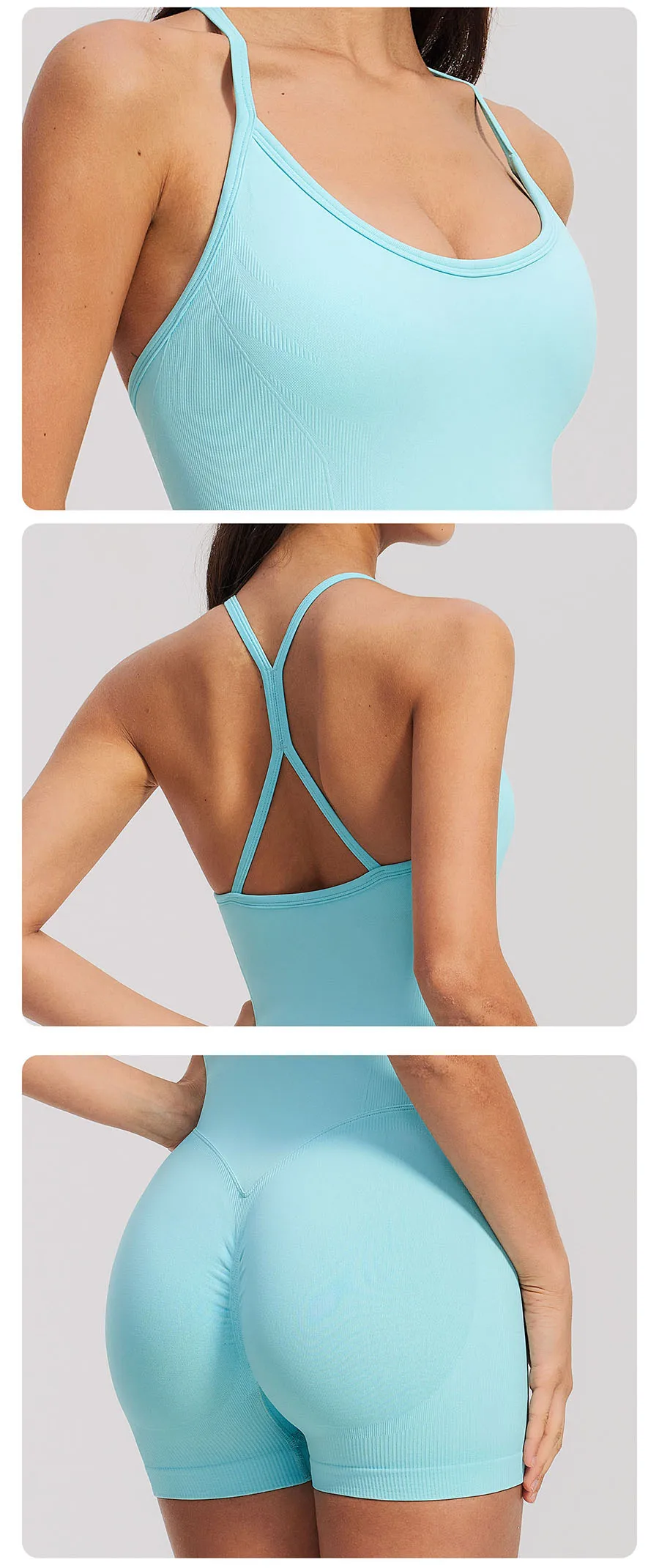 Yoga-Sets Nahtlose Gym-Jumpsuits Damen Einteiliger Sport-Bodysuit Overalls Aktivbekleidung Fitness-Trainingskleidung Kurze Outfits – Detail 1