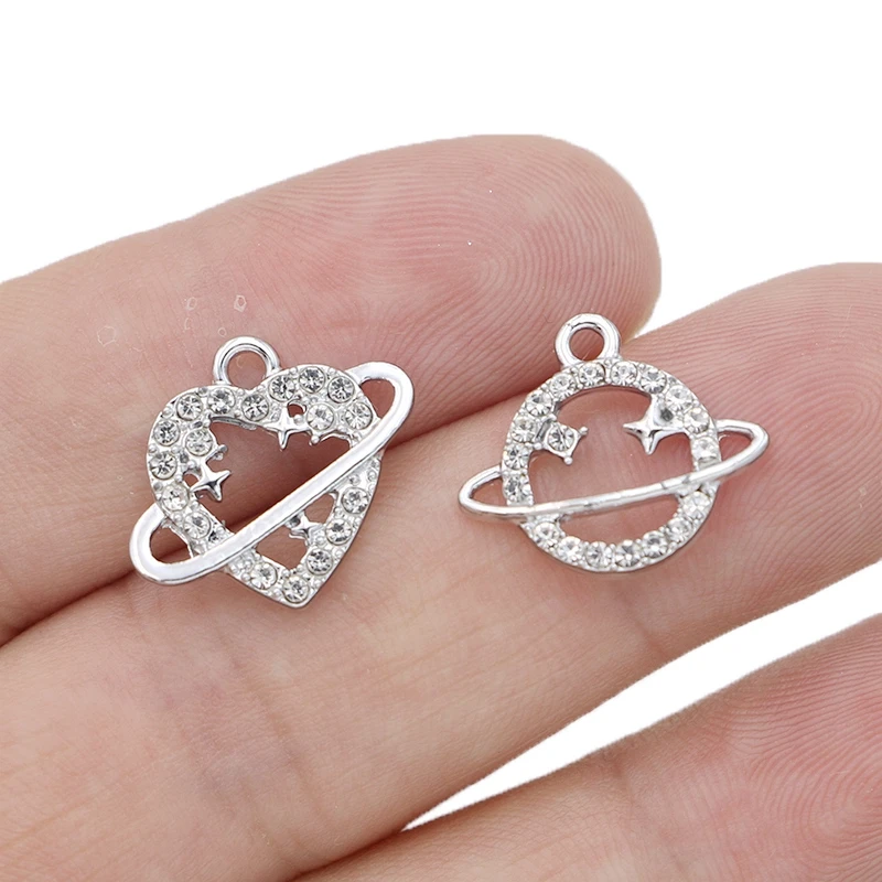 10Pcs Silver Plated Heart Planet Charms Pendant for Jewelry Making Bracelet Necklace Earrings Accessories DIY Craft 18x16mm