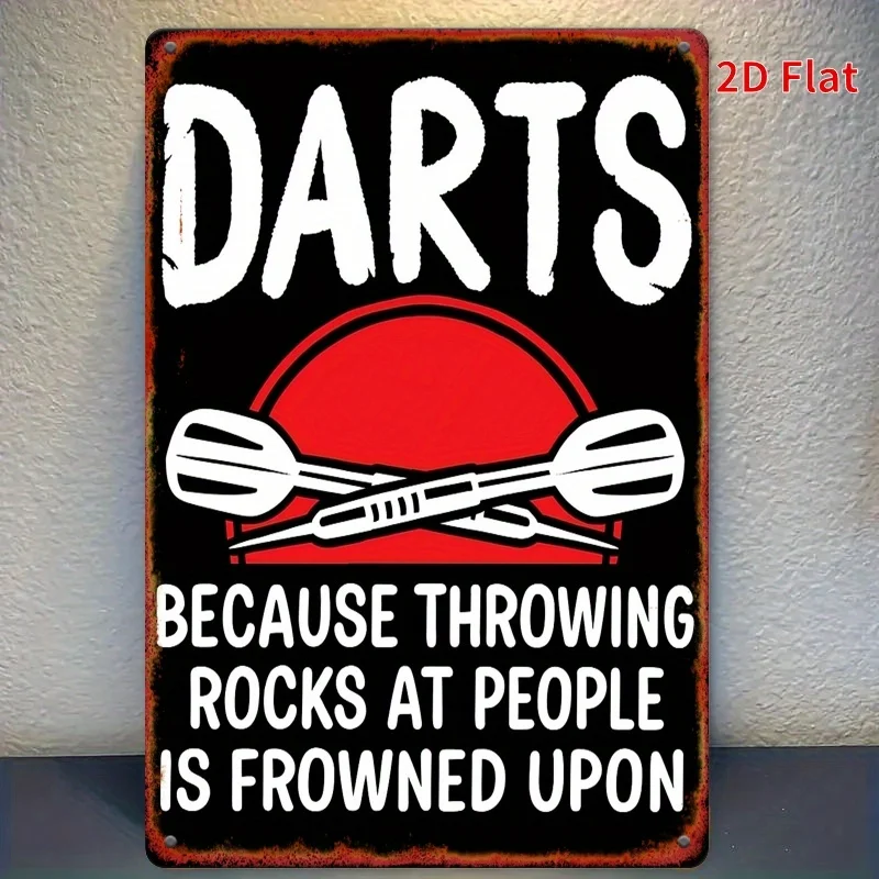 2D Metal Sign Darts Wall Art Decor, Vintage Dart Board with Humor Slogan, Black Red Contrast, Flat Iron Wall Ornament for Home B