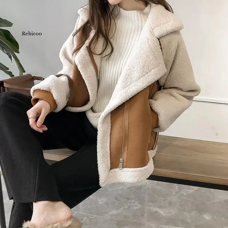 Women Autumn Winter Lamb Wool Sheepskin Coat Fur One-piece Thickened Jacket Women Warm Coat Oversized