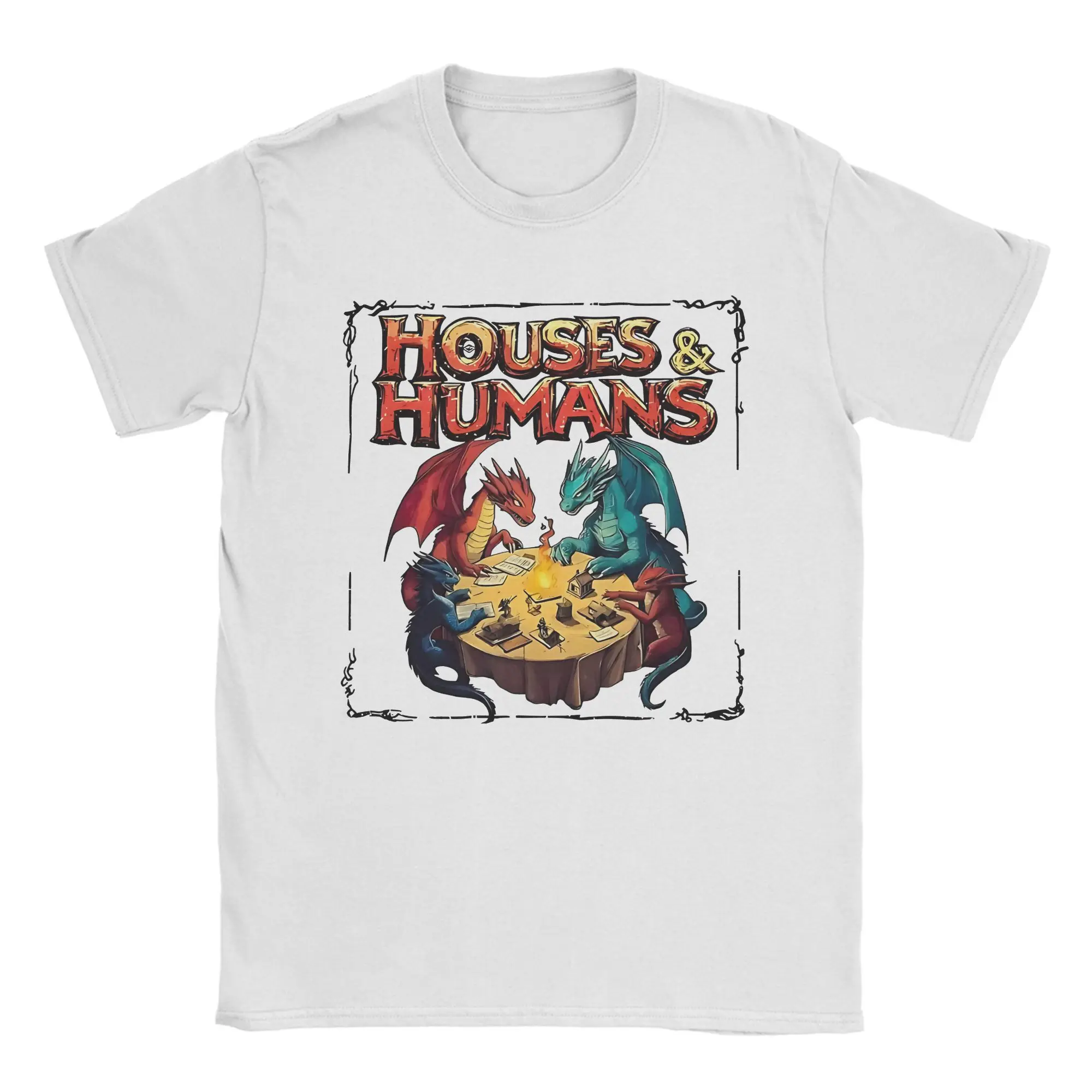 Houses and Humans Joke  T Shirts Pure Cotton Fashion for Male T-Shirt Round Neck DnD Tee Shirt Short Sleeve Tops 4XL 5XL
