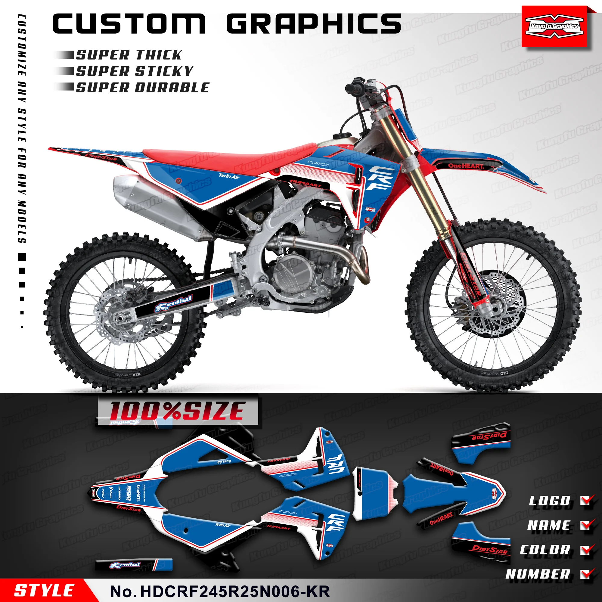 

Набор графических наклеек KUNGFU для Honda CRF250R CRF450R 2025