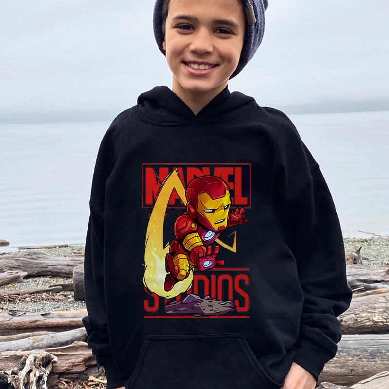 Marvel Iron Man printed children's clothing kids hoodie autumn and winter plus velvet sweater sports tops for boys